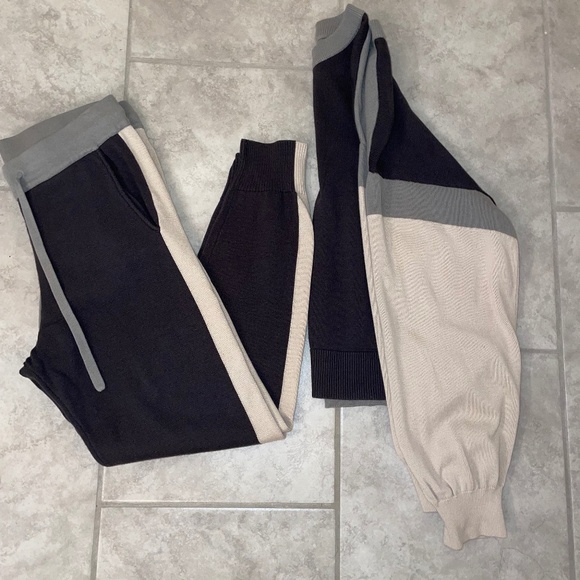 MONROW Color Block Gray/Tan Two-Piece Knit Jogger Set Size S/M - Picture 13 of 15
